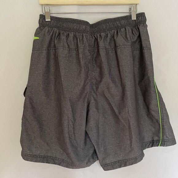 Speedo L/G Swim Trunks Gray & Green Drawstring Elastic Waist Cargo Pocket men's - Picture 7 of 8